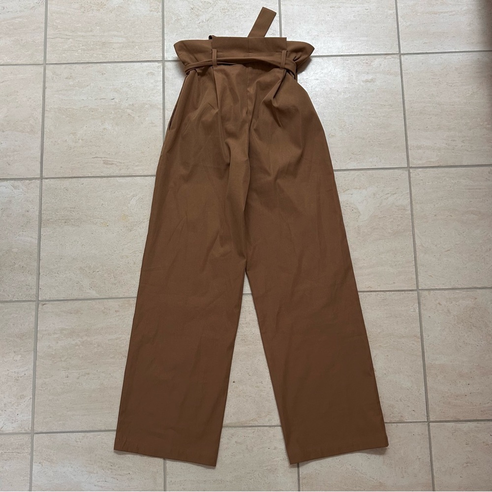 Anthropologie Jessy Poplin Wide Leg Khaki Drawstring Tan High-Waisted Pants - Picture 3 of 4